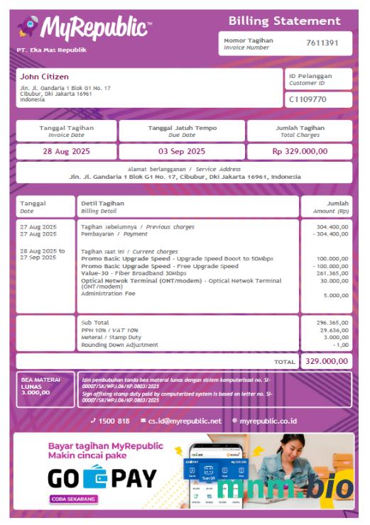 Szablon rachunku za media w Indonezji w formatach Word i PDF